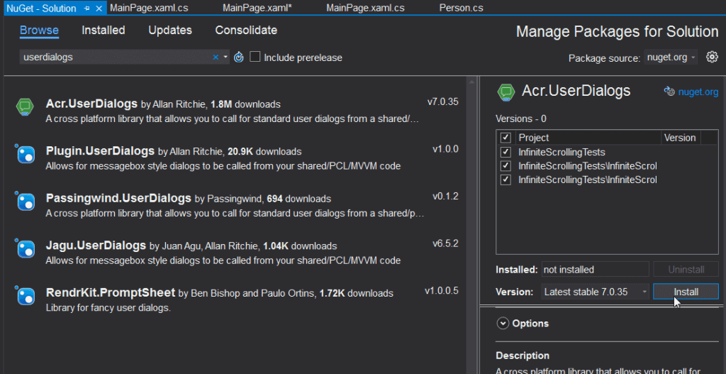 Acr User Dialogs en Xamarin Forms