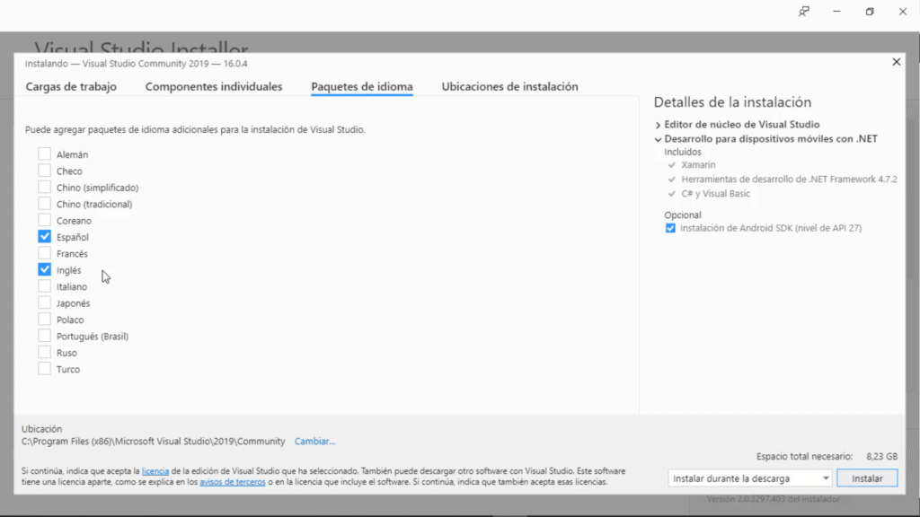 Instalar Visual Studio 2019