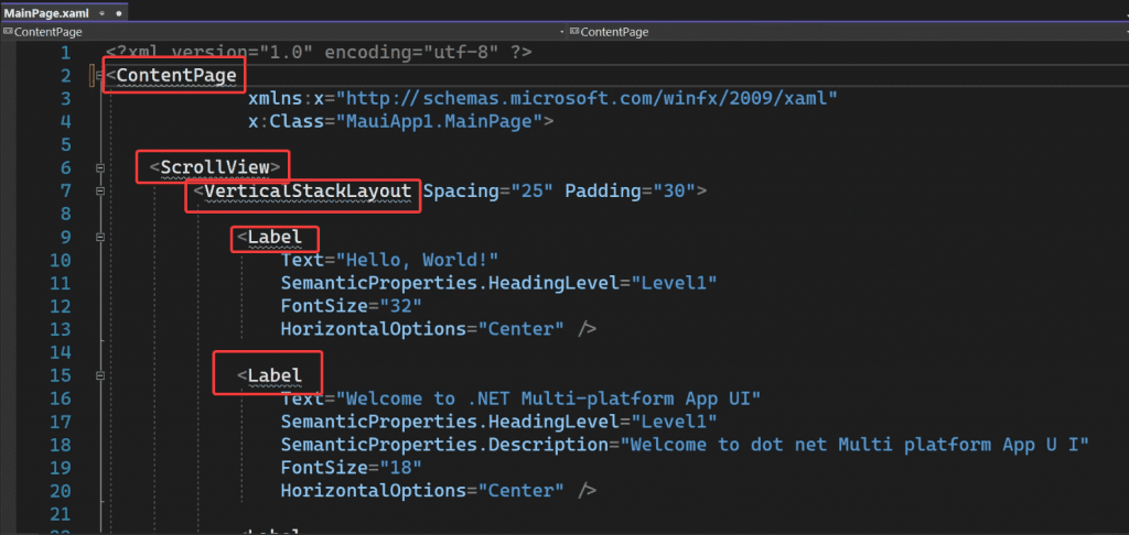 Errores en archivo xaml net maui